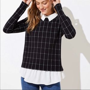 LOFT Windowpane Sweater with Peter Pan Collar